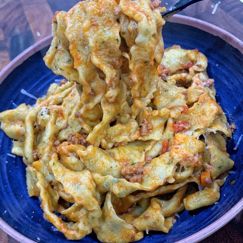 BASIL INFUSED PASTA BOLOGNESE