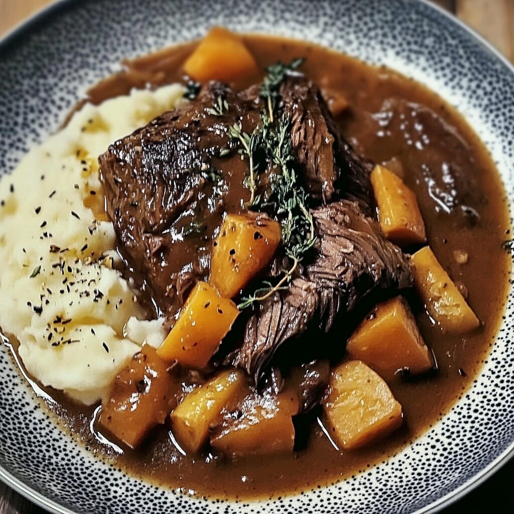 Pot Roast with Vegetables and Mashed Potatoes