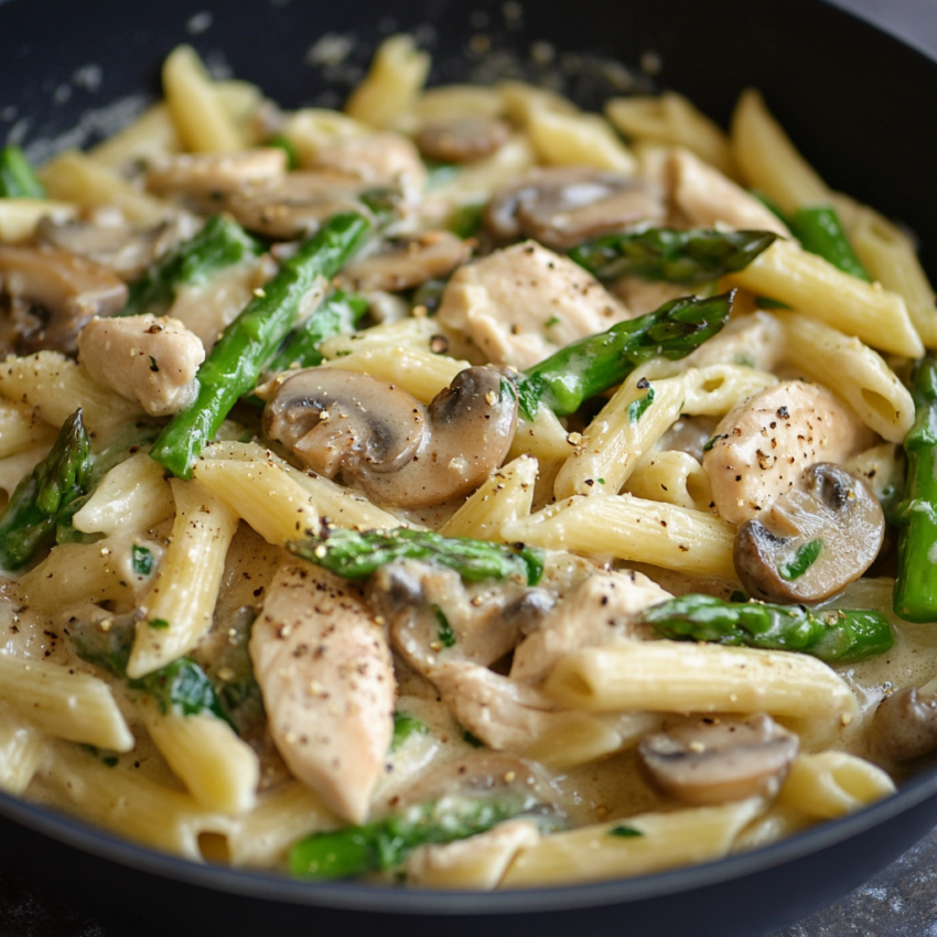 Creamy Mushroom and Asparagus Chicken Penne