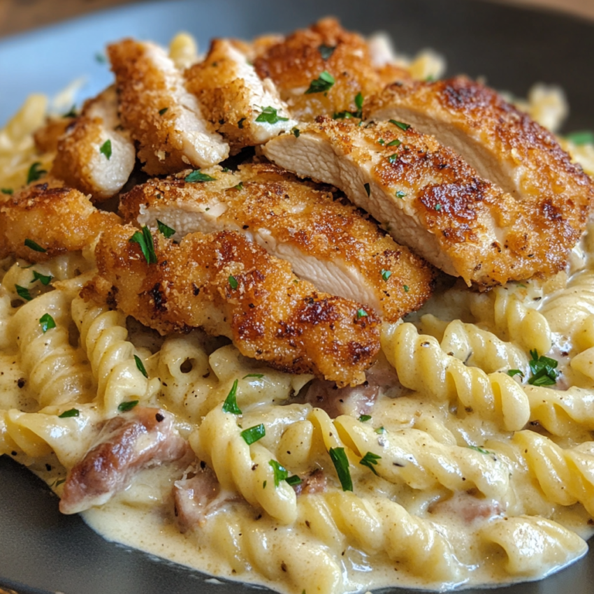 Crispy Chicken with Creamy Pasta