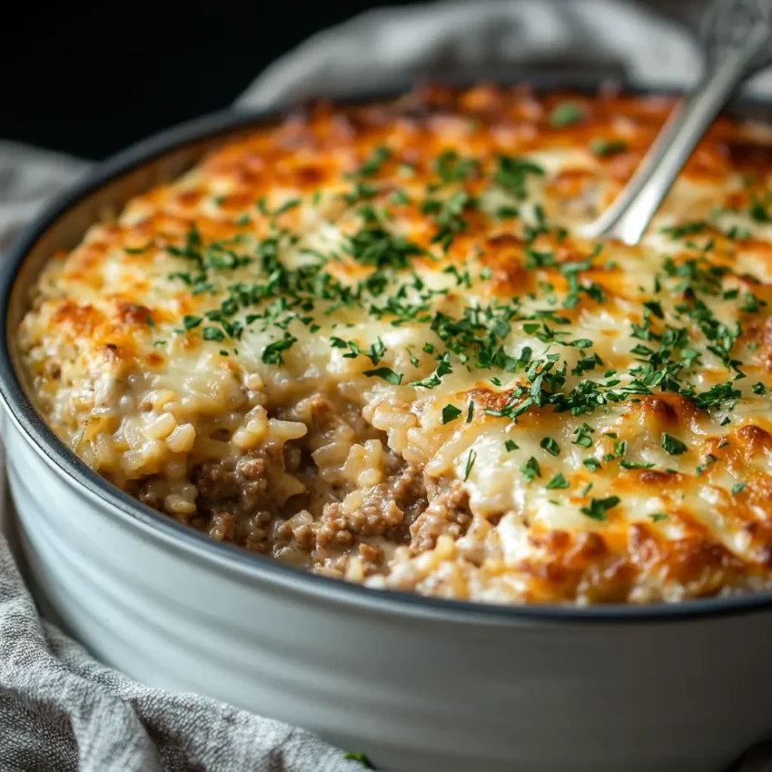 French Onion Ground Beef and Rice Casserole