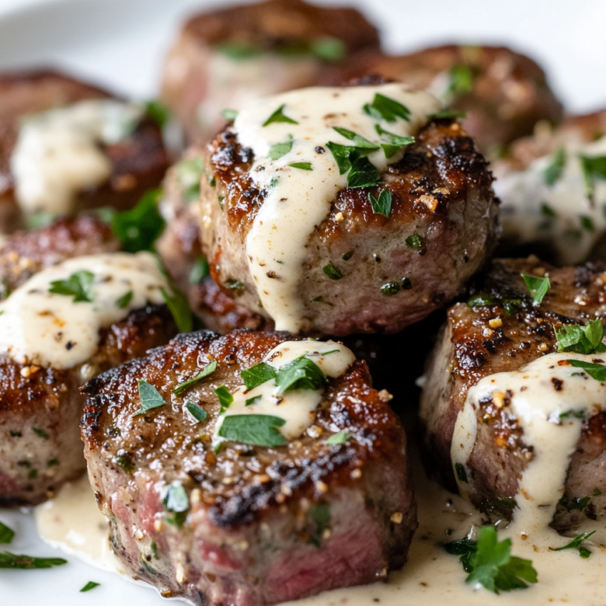 Garlic Butter Steak Bites with Parmesan Cream Sauce