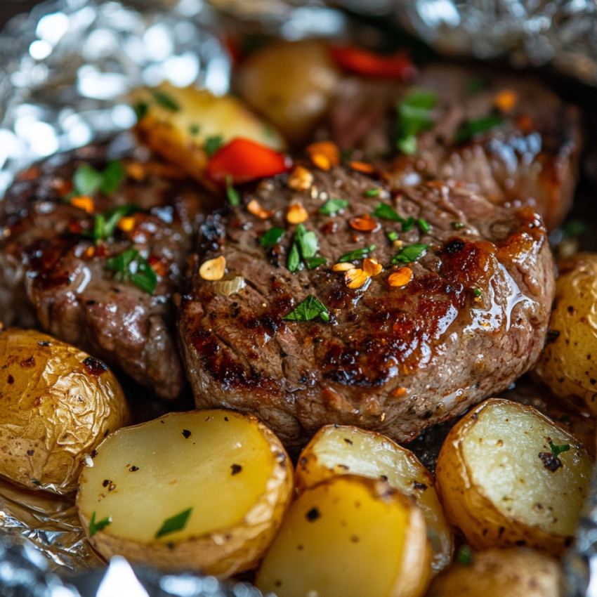 Garlic Steak & Potato Foil Packets