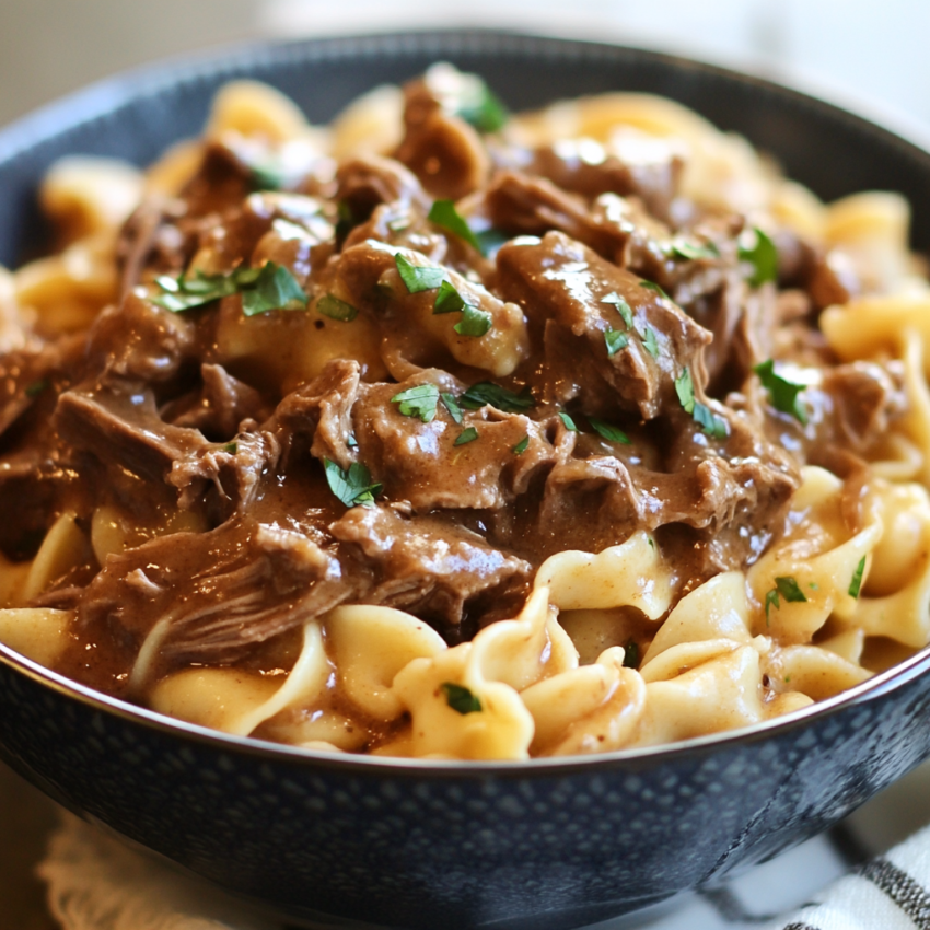 Crockpot Mississippi Beef and Noodles