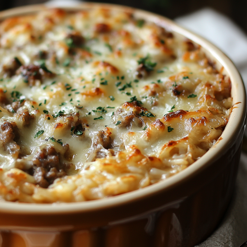 French Onion Ground Beef and Rice Casserole